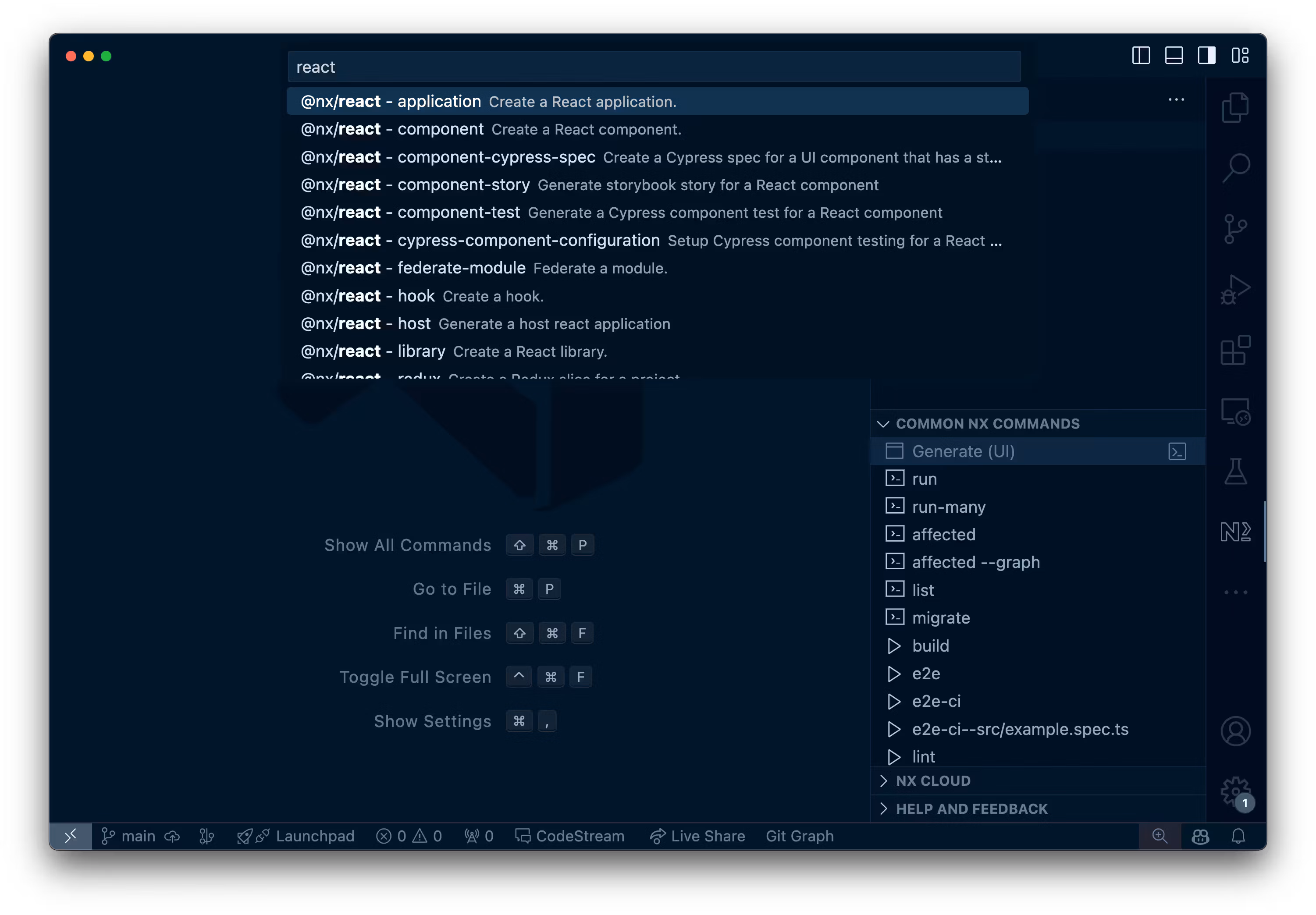 Using Nx Console to run generators